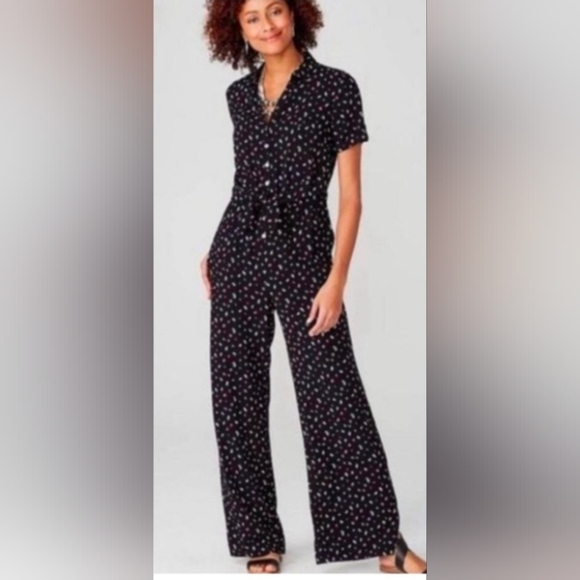 J. Jill Pants - Women's Black Polka Dot Jumpsuit